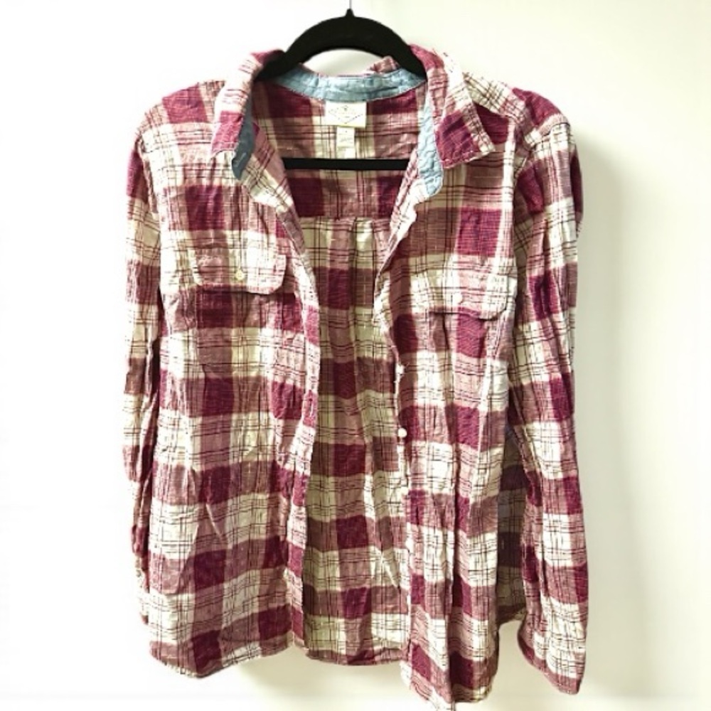 St. John's Bay Purple and White Shimmer Plaid Shirt
